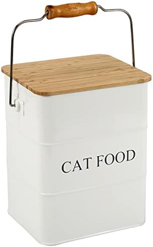 Brabtod Cat Food Storage Container Cat Treats Jar, Metal Food Treats tin for Cat, pet Snacks Canisters with Wooden lid/Handle/sevice Scoop,Hold 5-6 lbs