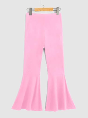 Image of WDIRARA Girl's Flare Pants High Waisted Elastic Waist Bell Bottom Casual Pants