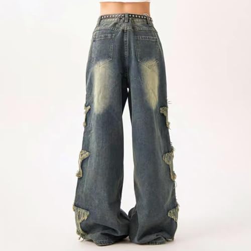 Star Jeans for Women Girls Baggy Cute Patchwork Denim Pants Y2k High Waisted Jeans Grunge Aesthetic Clothes