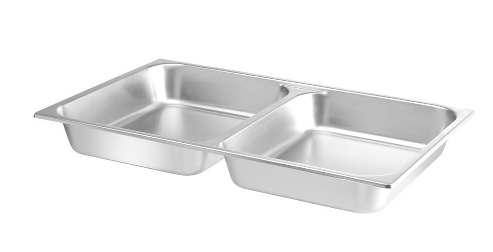 HENDI Contenitore per alimenti GN 1/1, Vassoio con 2 scomparti da 3,45 L ciascuno per chafing dishes, 530x325x(H) 65 mm, acciaio inox