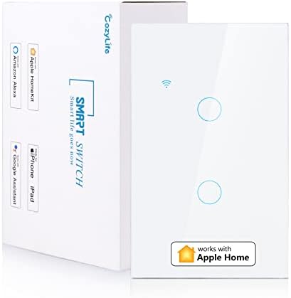 AIMENGTE Homekit Smart Switch, Glass Panel Touch Switch, Electrical Light Switches Compatible with Siri, Alexa, Google Assistant, Neutral Wire Required, MFI Certification (White, 2 Gang)