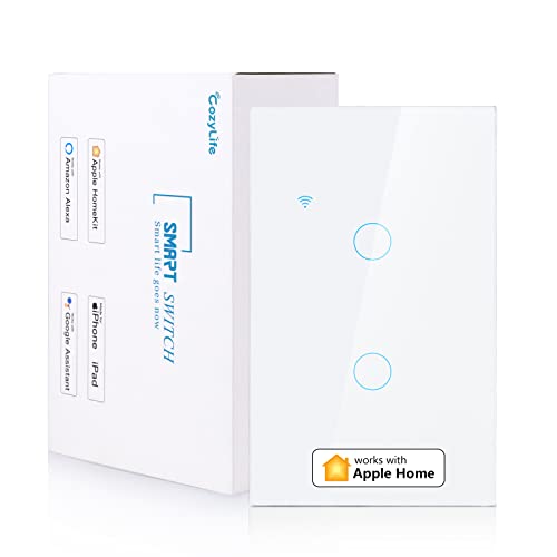 Aimengte Homekit Smart Switch, Glass Panel Touch Switch, Electrical Light Switches Compatible With Siri, Alexa, Google Assistant, Neutral Wire Required, Mfi Certification (White, 2 Gang) #TOP3