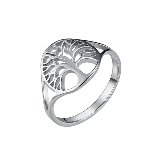 Unisex Stainless Steel 15mm Classic Plain Dainty Cut Out Family Tree of Life Signet Ring Statement Band