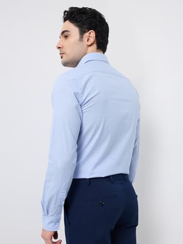 Image of Raymond Men Slim Fit Fil-A-Fil Pattern Pure Cotton Semi Cutaway Collar Full Sleeve Formal Shirt