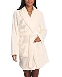 TAHARI Wide Rib Plush Short Robes for Women, Fuzzy Robe with Pockets and Waist Tie, Bathrobe for Women Short (Egret, Large)