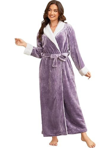 Image of Hellomamma Long Bath Robe for Womens Plush Soft Fleece Bathrobes Nightgown Ladies Pajamas Sleepwear Housecoat