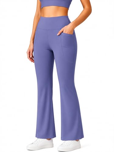 Image of Women's High Waist Bootcut Yoga Pants with Pockets | Flared Leggings for Women | Stretchable Gym Workout Pants | Tummy Control Activewear | Lounge & Travel Wear
