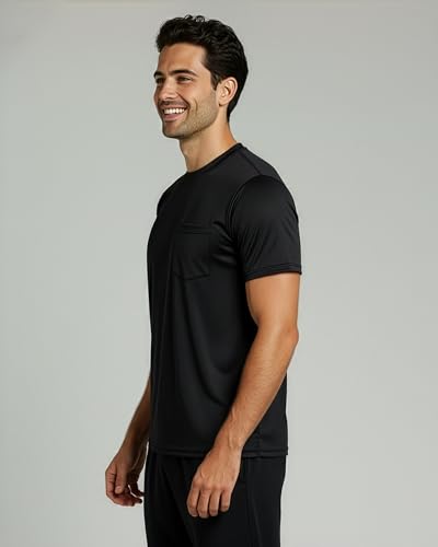 Image of Real Essentials 4 Pack: Men's Dry-Fit Short Sleeve Pocket Crew Performance Athletic T-Shirt (Available in Big & Tall)