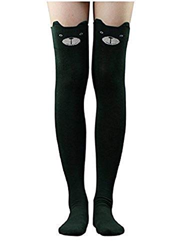 Live it estilo it para mujer Cat Bear Cartoon largo calcetines rodilla alta medias negro azul gris Verde Green Bear Talla Ìu00bcnica