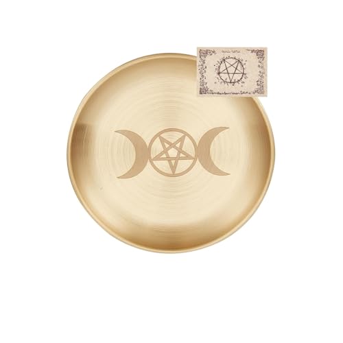 Pentagram Altar Charger Plates Witchcraft Supplies Round Candle Tray Incense Burning Plates Home Decor(Golden)