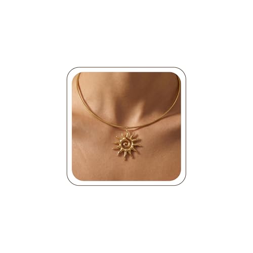 Frigotine Chunky Gold Sun Pendant Necklace for Women,Trendy Charm Thick Adjustable Snake Chain Hollow Sunburst Choker Nacklaces Fall Winter Prom Jewelry Gift. by Frigotine - Used condition - US$8.00