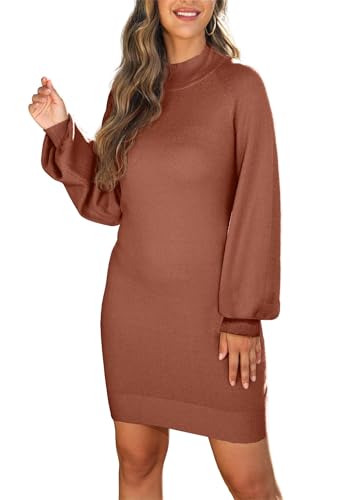 Image of GRECERELLE 2026 Womens Fall Winter Mock Neck Mini Pullover Sweater Dress | Long Sleeve Ribbed Knit Bodycon Fit for Parties Date Holidays Daily(XS-2XL)