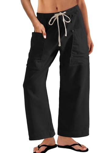 Yanekop Womens Wide Leg Pants Casual Baggy Palazzo Pants High Elastic Waist Drawstring Trousers with Pockets2