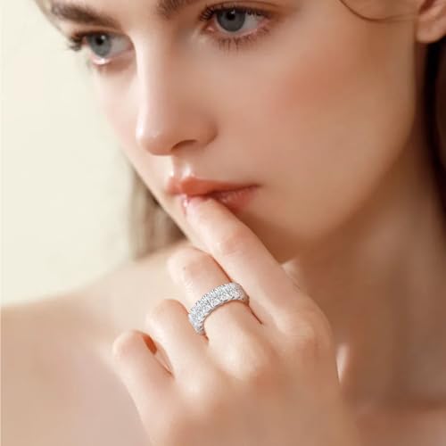 Eternity Band Rings for Women, Radiant Cut 5A Cubic Zirconia Rings, White Gold Wedding Band for Women, Hypoallergenic Promise Ring Engagement Jewelry Gift, Size 5-102