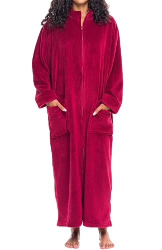 Image of Alexander Del Rossa Long Zip Up Robes, Plush Zipper Robes for Plus Size, Housecoats Zipper Front