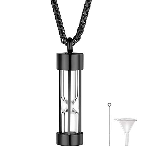 Sand Clock Shaped Pendant Urn Necklaces for Ashes for Women Girls Personalized Sand Glass Stainless Steel Keepsake Memorial Black Hair Ash Cremation Jewelry