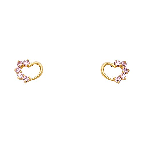 14k Yellow Gold Journey Heart Stud Earrings with Screw Back2