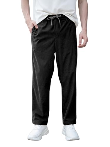 Image of Men's Soft Fabric Trousers | Relaxed Fit Corduroy Trousers with Stretch Waist for Men