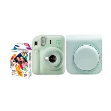 Kit Câmera Instax Mini 12 com pack 10 fotos Spray Art e Bolsa Verde Menta