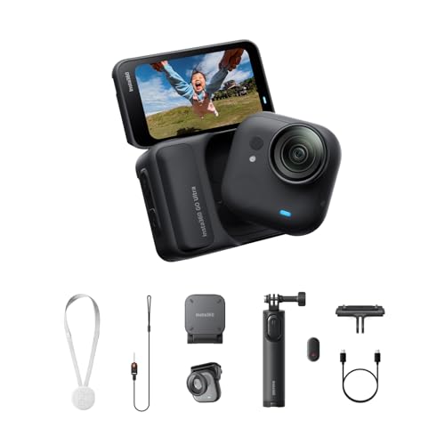 Insta360 GO Ultra Paquete Familiar Negro Medianoche-Pequeña cámara 4K Manos Libres,Ligera y Portable,Excelencia con Poca luz,Montaje polivalente,200 min de batería,Impermeable 10 Metros,Bici
