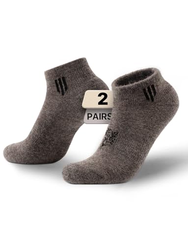 Juclise Alpaca Wool Hiking Socks for Men & Women 2 Pack Breathable Low Cut Ankle Sports Walking Socks Lightweight Anti Blister Moisture Wicking Cushioned Merino(Camel Grey M)