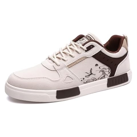 WELRUNG Men's Fashion Suede Low Top Flats Sneakers Casual Walking Skate Shoes Size 12.5 Beige Brown Cover