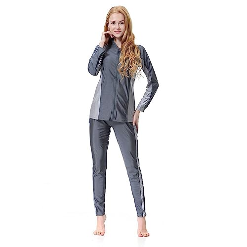MEIBAOGE Traje de baño musulmán para mujer, burkinis completo, pantalones de manga larga, traje de baño