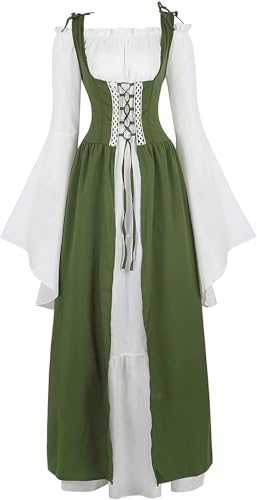 Josamogre Mittelalter Kleidung Damen Kleid Vintage Renaissance mit Trompetenärmel Party Kostüm bodenlang Gothic Festliche Costume Cosplay Halloween...
