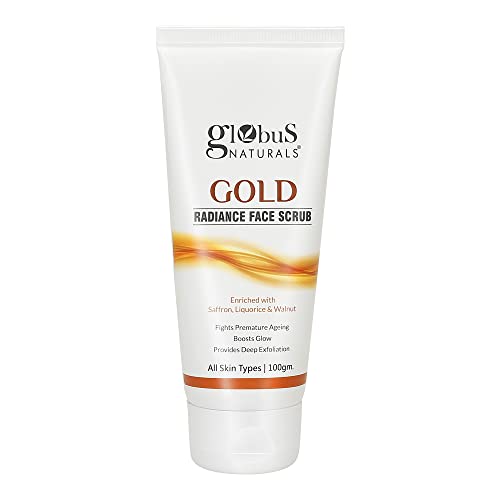 Image of Globus Naturals Gold Radiance Anti Ageing & Brightening Face Scrub Enriched with Saffron, Liquorice & Walnut, 100 gms