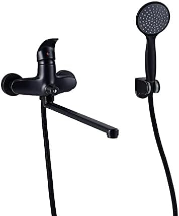 Robinet de baignoire mural noir avec mélangeur eau chaude froide long nez tourné style d et a