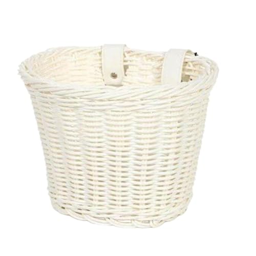 amleso 子供自転車バスケット 手編みかご 自転車カゴ こども フロント用 前かご 子供用自転車かご 籐風バスケット 自転車バスケット 子ども自転車用 小物入れ 収納かご 自転車アクセサリー 取り付けが簡単, 白