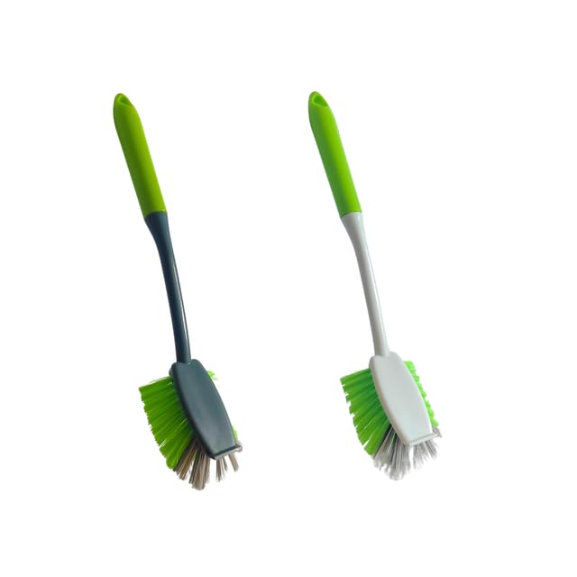 Image of KWEL Kitchen Cleaning Brush, Pack of 2 (Multicolor) - Multipurpose Sink & Basin Brush with Medium Scrubber Bristles, Comfortable Grip Handle, Plastic Material, Multi C Color