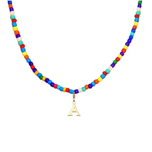 JoMall Easter Basket Stuffers Gifts for Girls - Colorful Beaded Initial Necklace for Teen Girls Women, Interchangeable Letter Pendant Choker Necklace Birthday Jewelry Gifts for Kids Teens