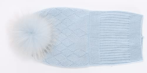 Women Double Layers Real Fur Pom Pom Cashmere Slouchy Beanie Winter Pom Pom Knit Hat (Blue) #TOP6