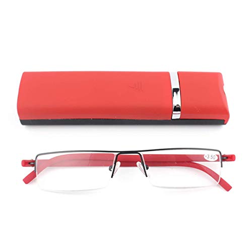 KoKoBin Ultralight TR90 Reading Glasses Men Women Classic Metal Visual Aid Half Glasses Slim Style Glasses Reading Aid with Case and Glasses Cleaning Cloth