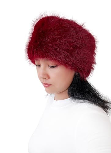 Lina & Lily Women's Winter Headband Head Ear Warmer Long Pile Faux Fur (Dark Red) - Image 3