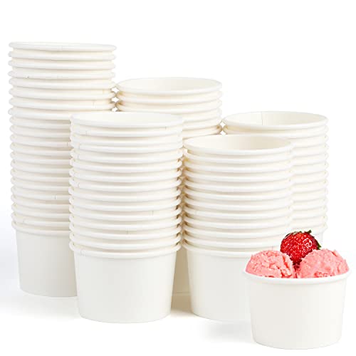 VEYLIN Paper Ice Cream Cups Disposable Paper Dessert Cups for Hot or Cold Food 60 x 3OZ/130ML Party Supplies Treat Cup for Sundae Frozen Yogurt Soup (White)