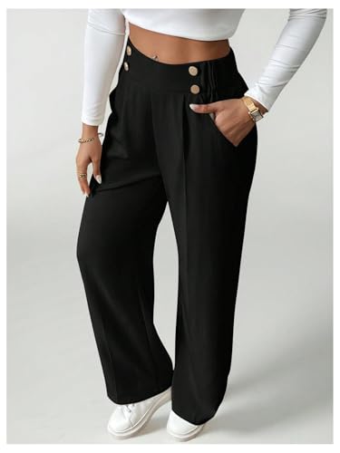 GORGLITTER Women's Work Wide Leg Dress Pants Button Front Pleated High Waist Trousers2