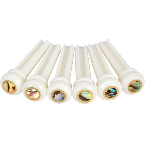 Blisstime 6 Pcs Bone Guitar Bridge Pins for Acoustic Guitar Accessories Abalone Dot Inlied Decor 6/12-String Compatibility (Bone)