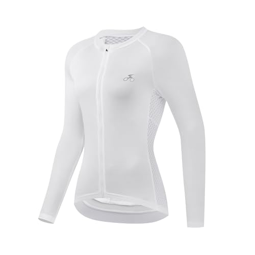 【Maglia da ciclismo da donna a maniche lunghe traspirante】Questa maglia da ciclismo da donna a maniche lunghe traspirante è realizzata in materiale funzionale altamente elastico e rinfrescante, che non si piega, è resistente e ideale per le gite in bicicletta in primavera e autunno
