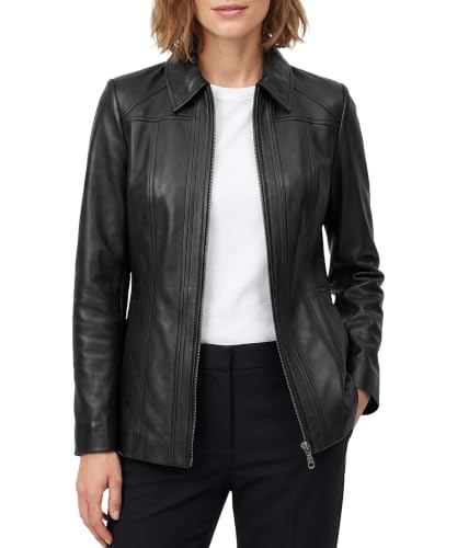 TRENDS GENESIS Sheepskin Jackets for Women Genuine Lambskin High Collar Long Leather Jacket for Daily Wear S