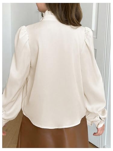 SweatyRocks Girl's Tie Neck Puff Long Sleeve Button Down Shirts Elegant Spring Blouses2