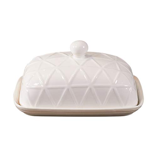 Ceramic Butter Dish by CIROA | White Porcelain Design, Lid With Handle