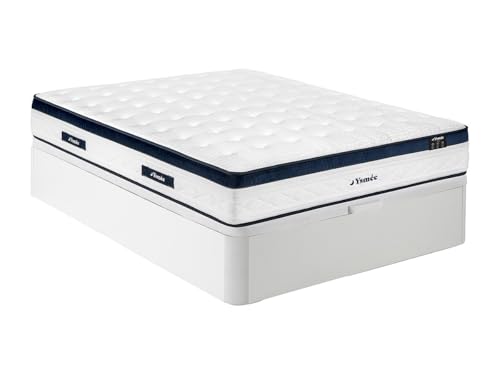 Vente-unique - Juego de Cama con somier de 140 x 190 cm Blanco + colch€n de muelles ensacados de 5 Zonas de refrigeraci€n de 28 cm de Grosor Ò Korovoi de YSMÖE