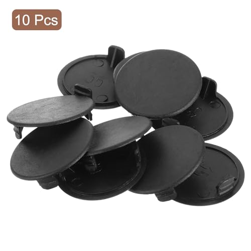 Image of uxcell 10Pcs Hinge Hole Covers, 35mm(1-3 /8 inch) Dia Plastic Concealed Hole Cover Round Flush Type Caps for Furniture Cabinet Cupboard, Black