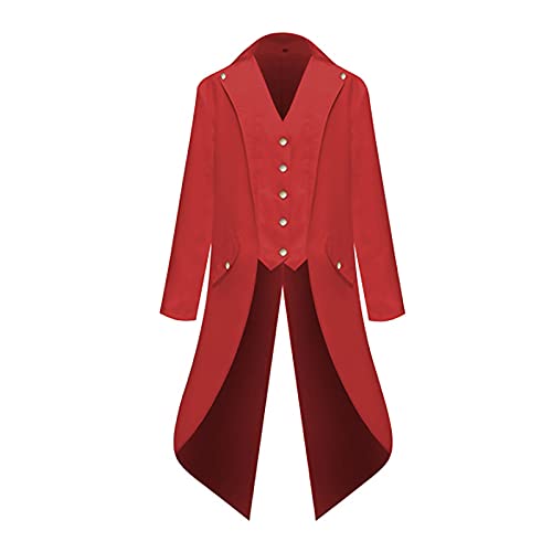 Deguisement Halloween Adulte Veste Queue de Pie Homme Gothiques Steampunk Vintage Robe Gothique Halloween Marque Classique Pas Cher Cosplay Halloween Carnaval Trench Gothique pour Homme Rouge 3XL