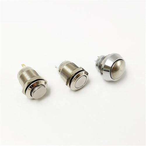 Interrupteur bouton-poussoir métallique 12mm 2 broches étanche flat round