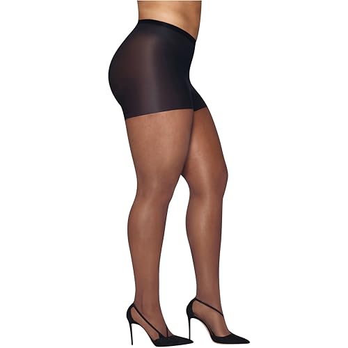 Image of Hanes Women's Curves Control Top Sheer Toe Silky Sheer Pantyhose With Wicking Cool Comfort
