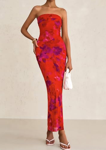 PRETTYGARDEN Womens Summer Printed Tube Maxi Dress Strapless Bodycon Sleeveless Night Out Long Dresses3