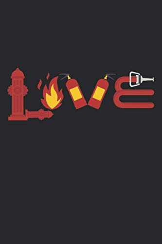Preisvergleich Produktbild Love: A5 Notizbuch, 120 Seiten liniert, Feuerwehr Feuerlöscher Flamme Löschschlauch Schlauch Feuerwehrmann